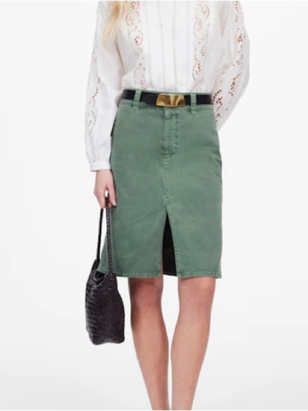 NWOT Madewell Utility Midi Olive Green Midi Skirt with Front Slit